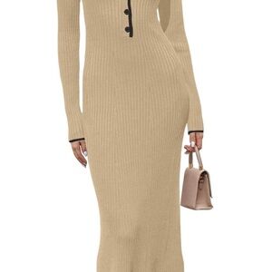 MEROKEETY Women's Long Sleeve V Neck Sweater Dress